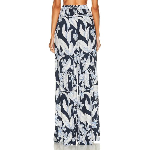Alexis Brinkley Floral Leaf Print Wide Leg Pants High Rise Maldive Blue Size L - Picture 2 of 14